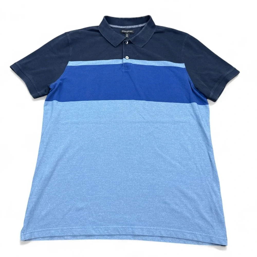Banana Republic Polo Shirt Mens Size XL Blue Striped‎ Casual Short Sleeve